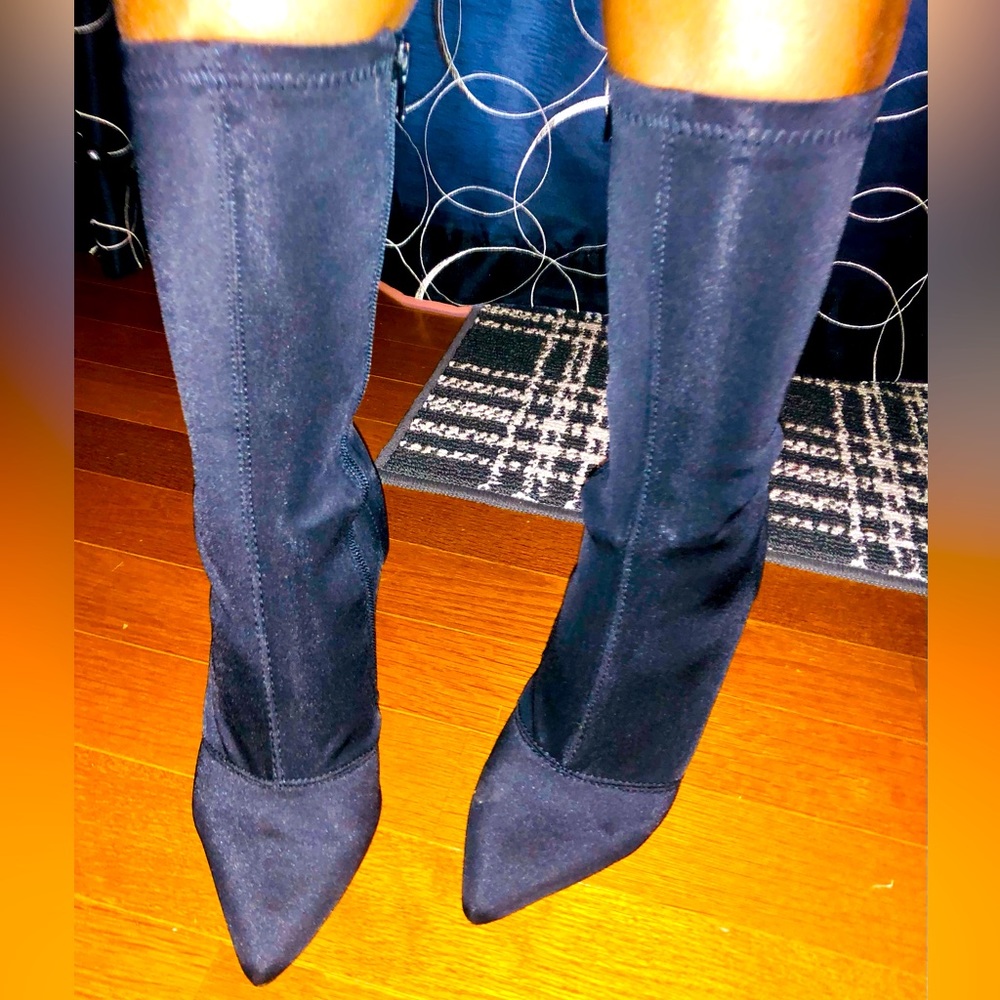 Black Tighten up Sock High Heel Pointy Toe Boots